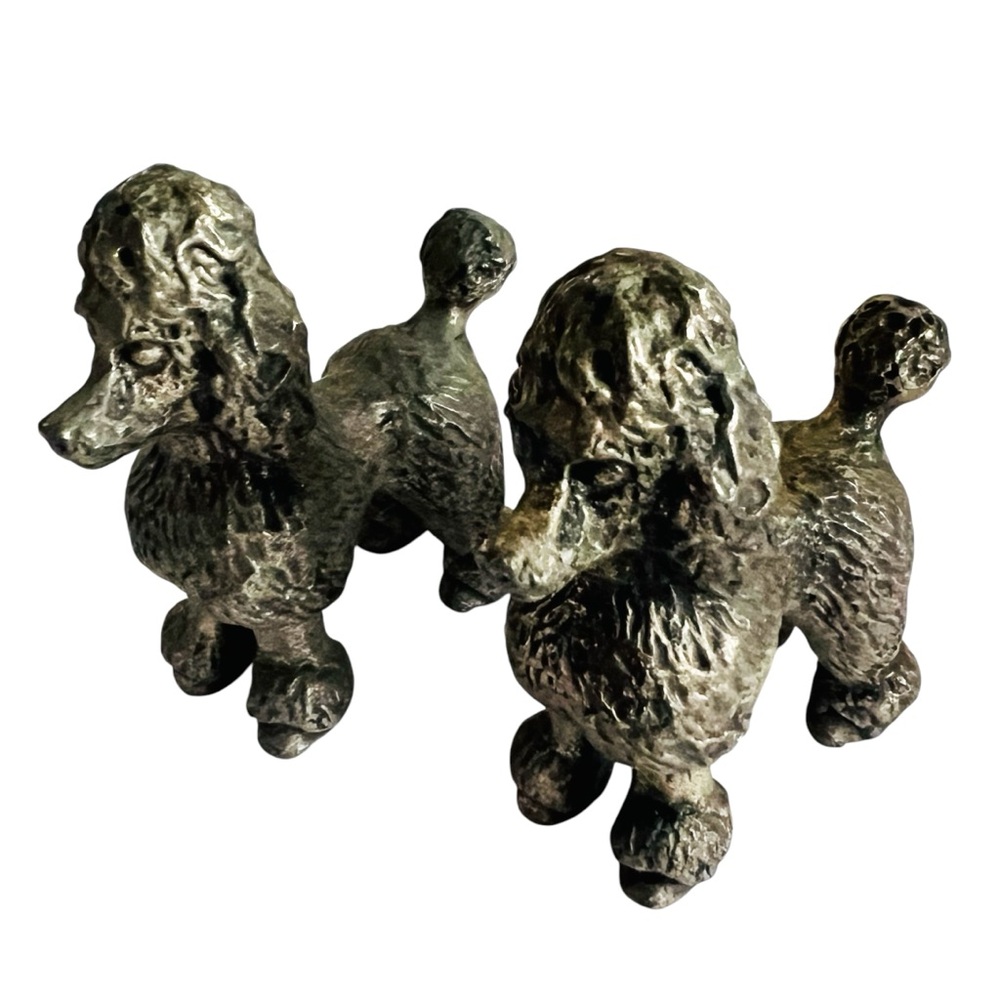 Vintage Pewter Metal Pair of  Poodle Dog Figurines